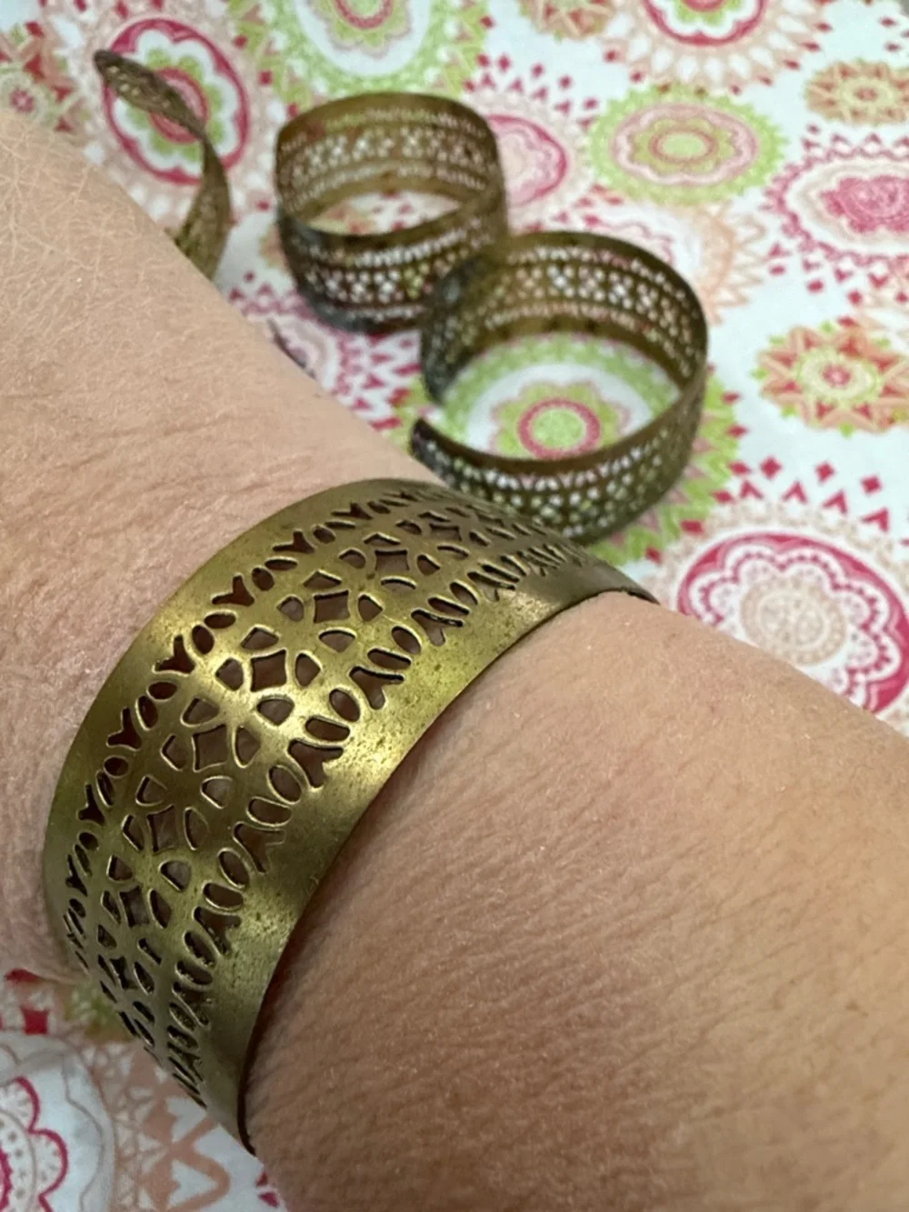 Vintage Filigree Brass Cuff Lot 7 - Napkin Rings or Boho Stackable Bracelets